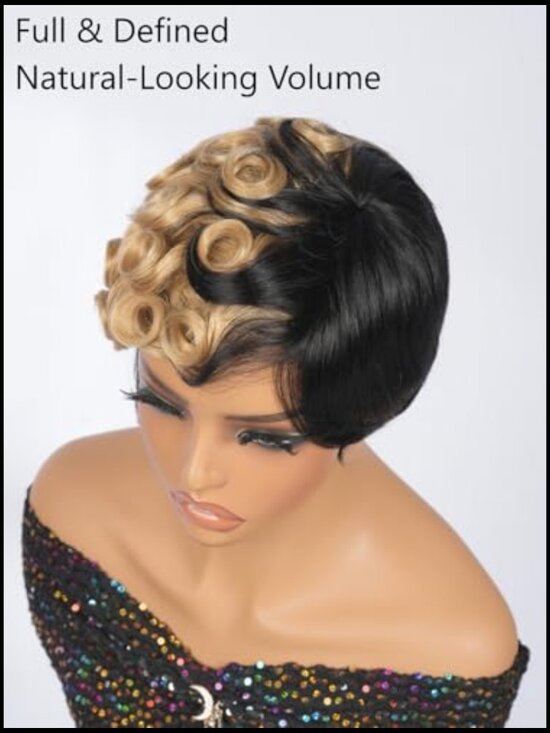 Short Pixie Wig Human Hair Glueless Wear and Go Layered with Bangs Natural Look main image 4